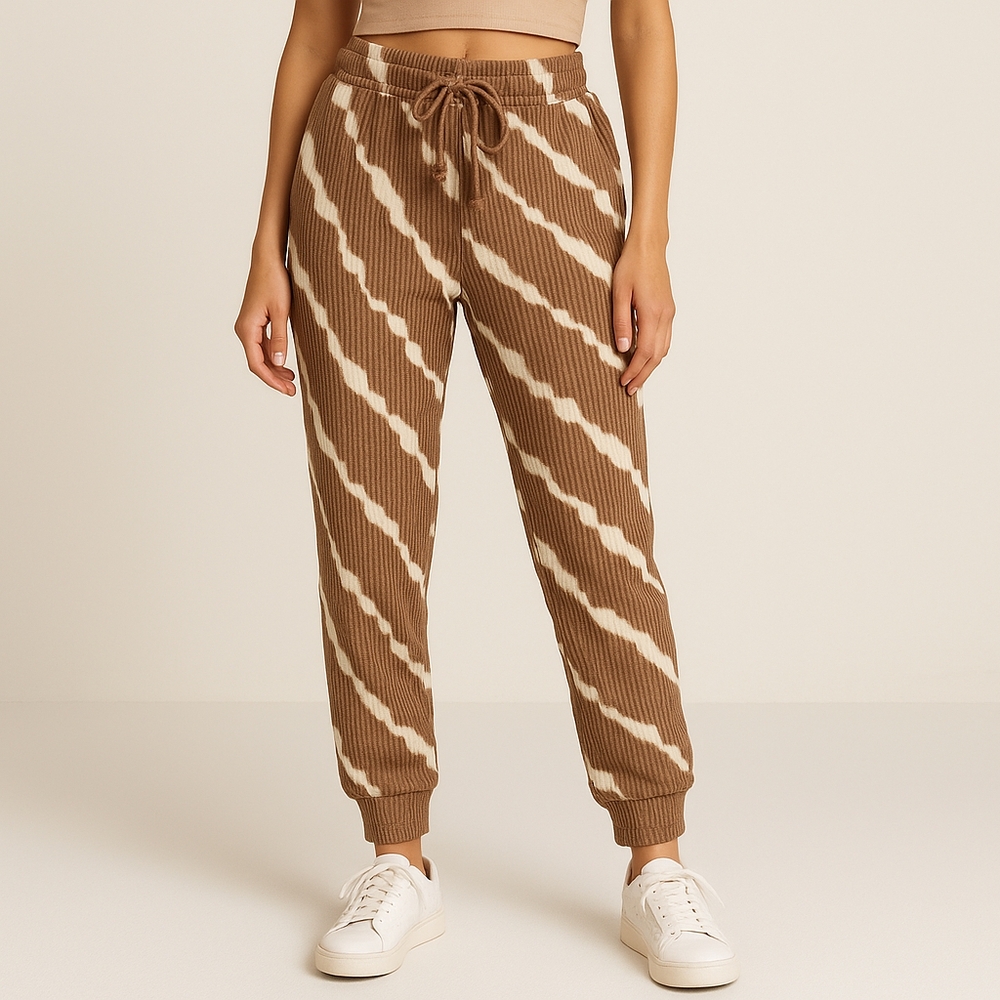 Brown and Cream Striped Women's Jogger Pants